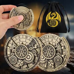 Steampunk Gear Metal 7-in-1 Spinning DND Portable Dice Set Wheel - Bronze